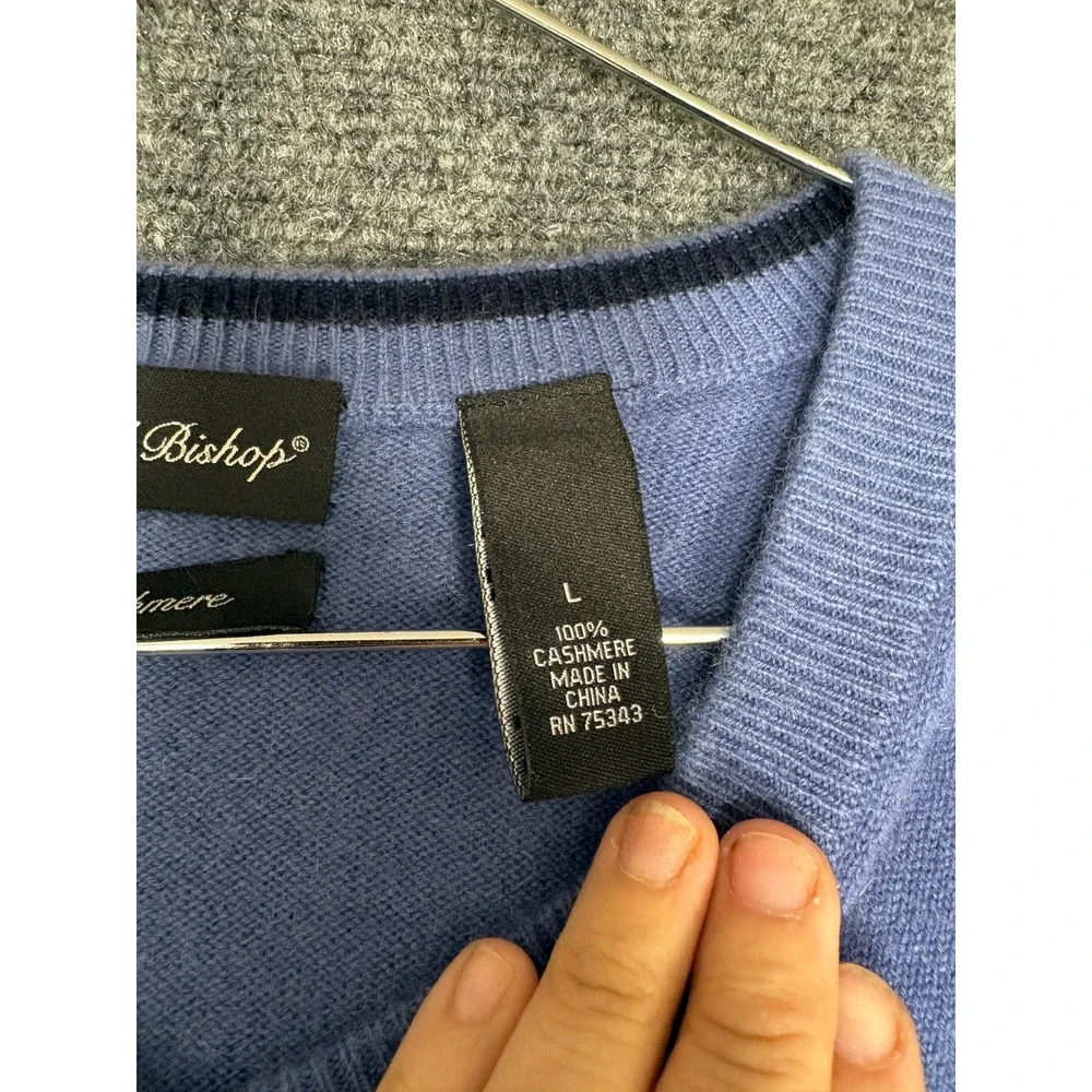 Daniel Bishop Sweater Mens Large Blue 100% Cashmere V-Neck Pullover Knit Mended